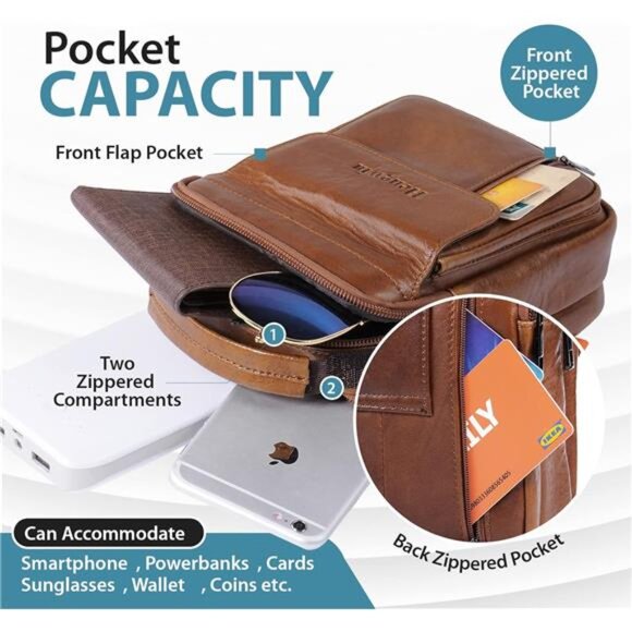 Genuine Leather Phone Pouch for Belt,Cell Phone Holster with Belt Loop,Crossbody - Picture 3 of 7